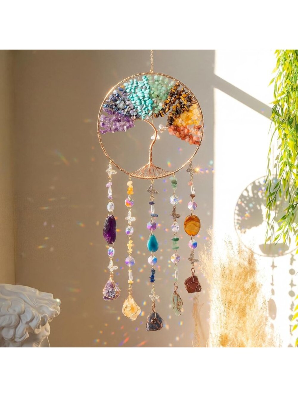 Chakra Crystal Suncatcher Rainbow Maker | Indoor Window Decor & Light Prisms